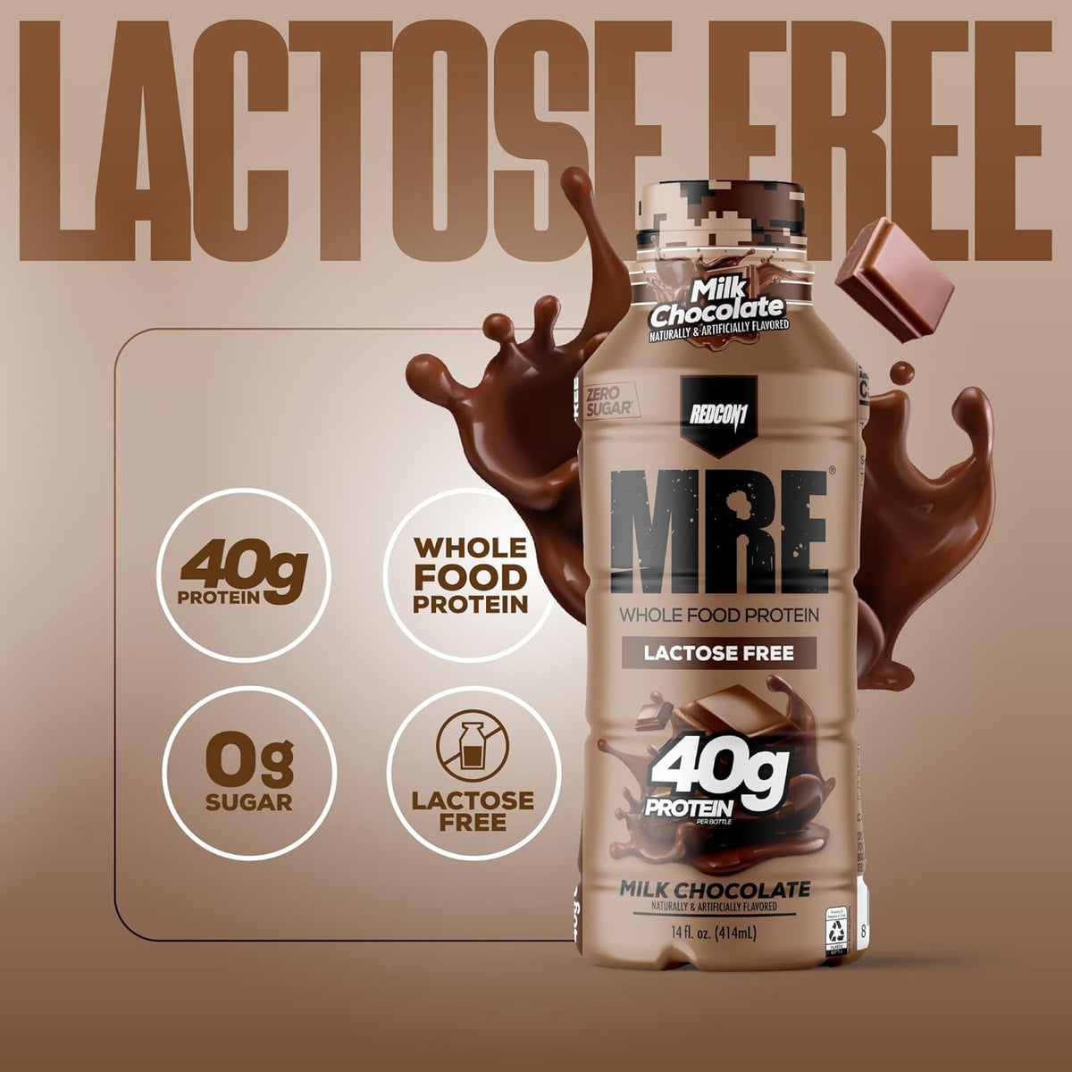 REDCON1 MRE RTD Protein Shake | Milk Chocolate | Lactose Free, 40g Protein - 12 Pack, 14 oz