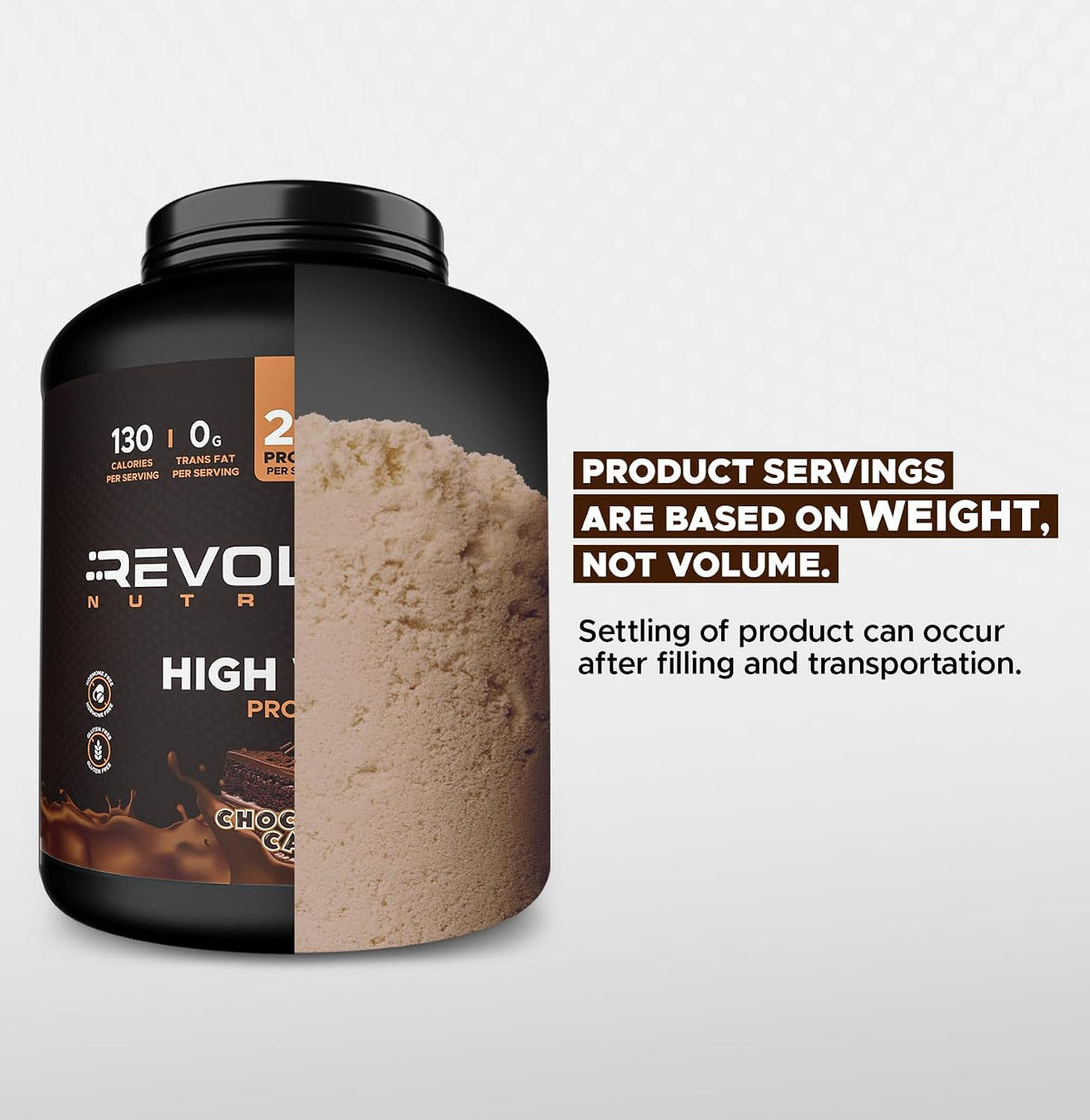 Revolution Nutrition, High Whey, Protein Powder 6LB, Whey Isolate, Gluten Free, Lean Muscle Mass for Men & Women, 25g of Protein Per Scoop, 2.7kg, 73 Servings (Chocolate Cake, 6 Pound)