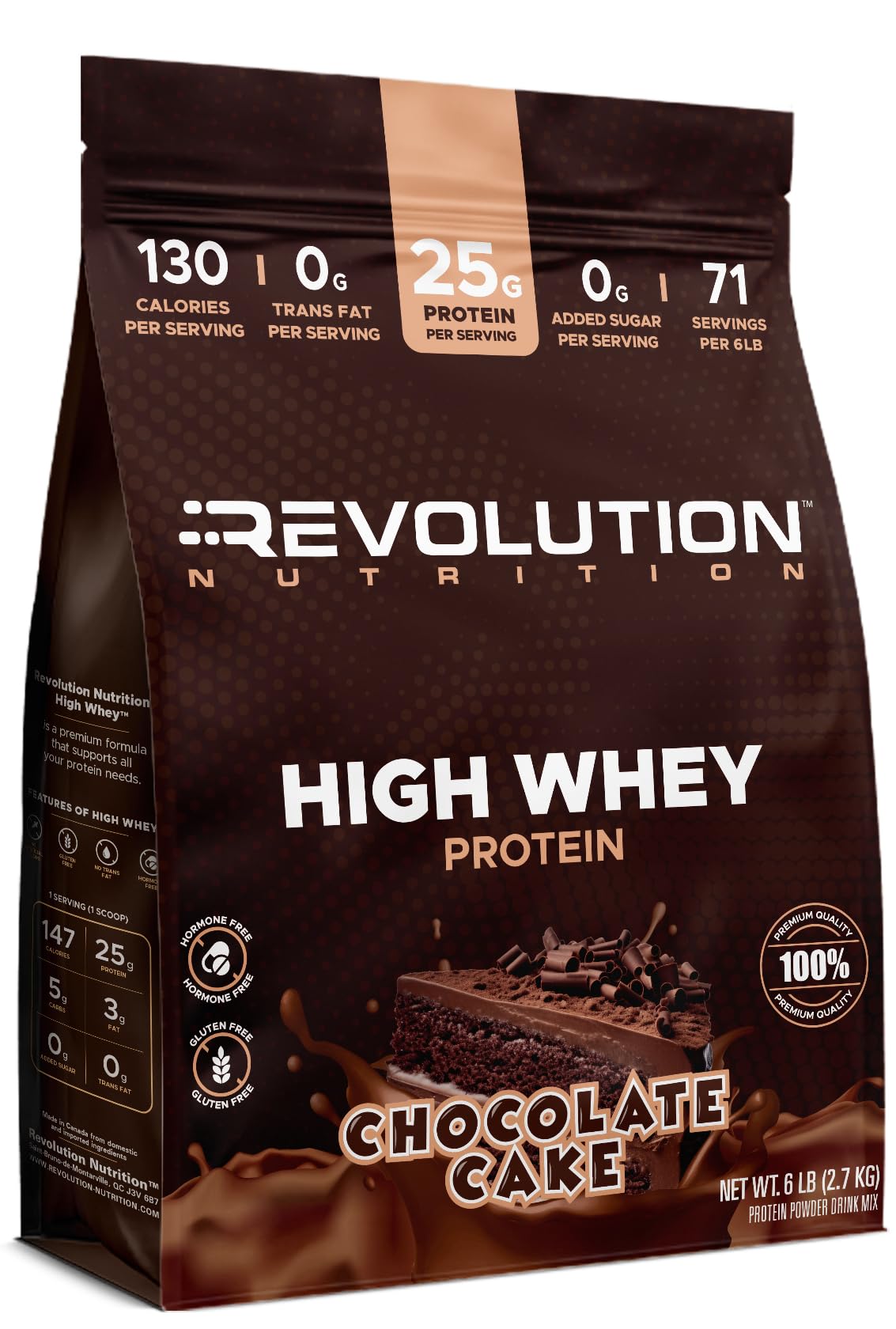 Revolution Nutrition, High Whey, Protein Powder 6LB, Whey Isolate, Gluten Free, Lean Muscle Mass for Men & Women, 25g of Protein Per Scoop, 2.7kg, 73 Servings (Chocolate Cake, 6 Pound)