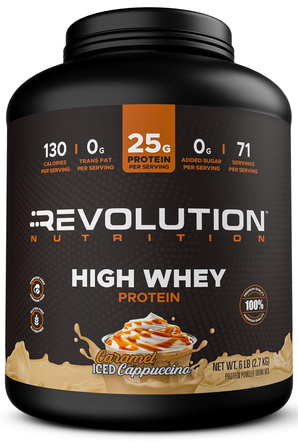 Revolution Nutrition, High Whey, Protein Powder 6LB, Whey Isolate, Gluten Free, Lean Muscle Mass for Men & Women, 25g of Protein Per Scoop, 2.7kg, 73 Servings (Chocolate Cake, 6 Pound)