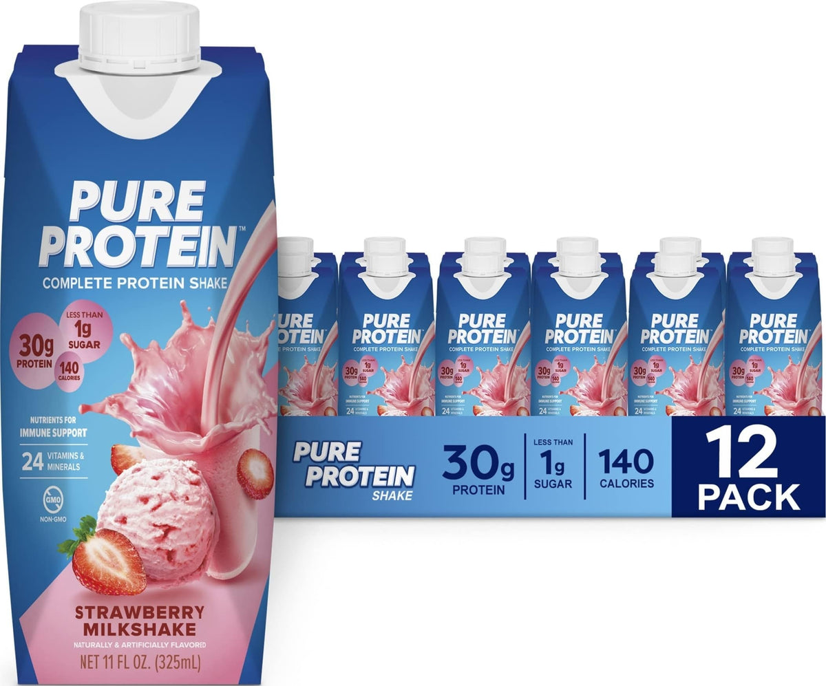Pure Protein Chocolate Protein Shake, 30g Complete Protein, Ready to Drink and Keto-Friendly, Vitamins A, C, D, and E plus Zinc to Support Immune Health, 11oz Bottles, 12 Pack