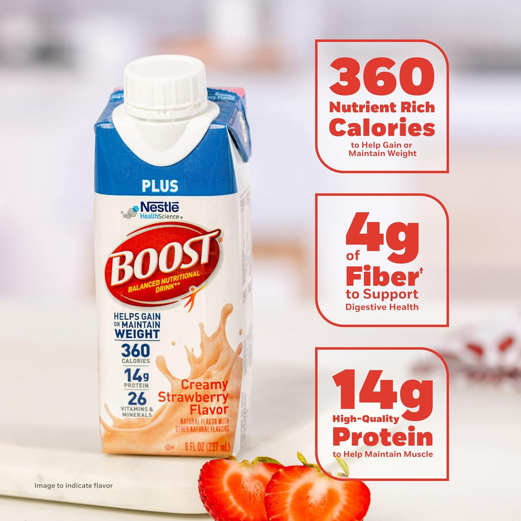 BOOST Plus Ready to Drink Nutritional Drink, Creamy Strawberry, 24 Pack