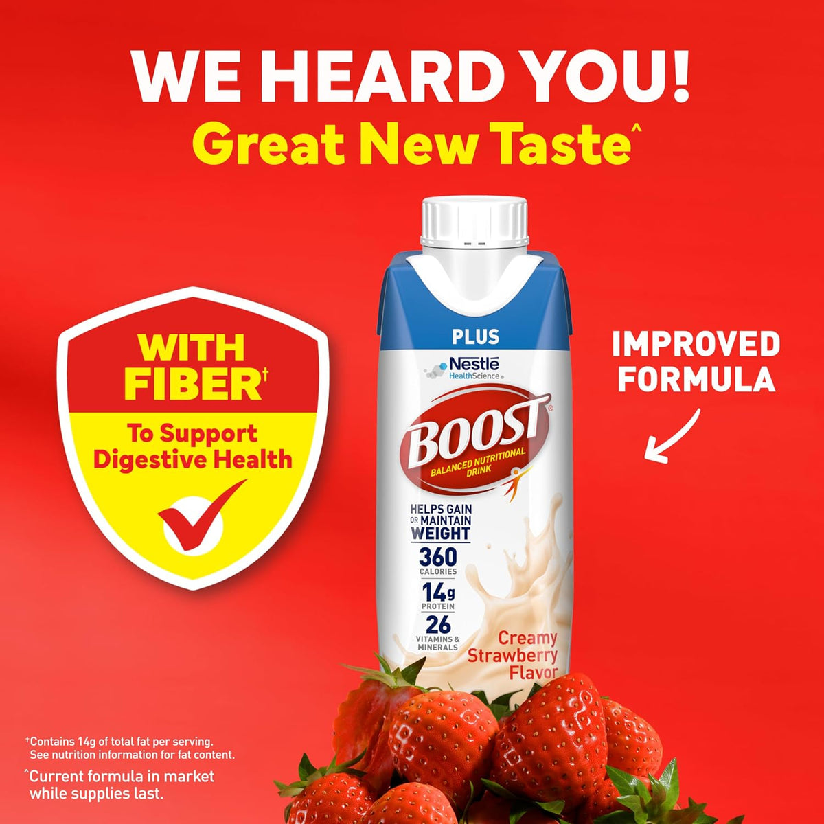 BOOST Plus Ready to Drink Nutritional Drink, Creamy Strawberry, 24 Pack