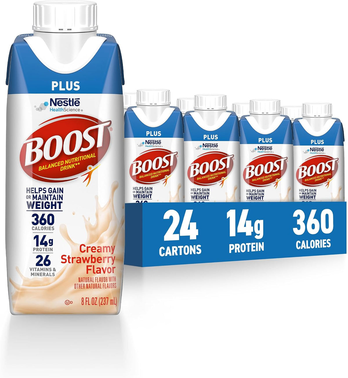 BOOST Plus Ready to Drink Nutritional Drink, Creamy Strawberry, 24 Pack