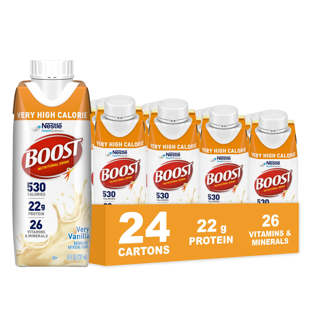 BOOST Very High Calorie Nutritional Drink, Creamy Strawberry, 8 Fl Oz, 24pk